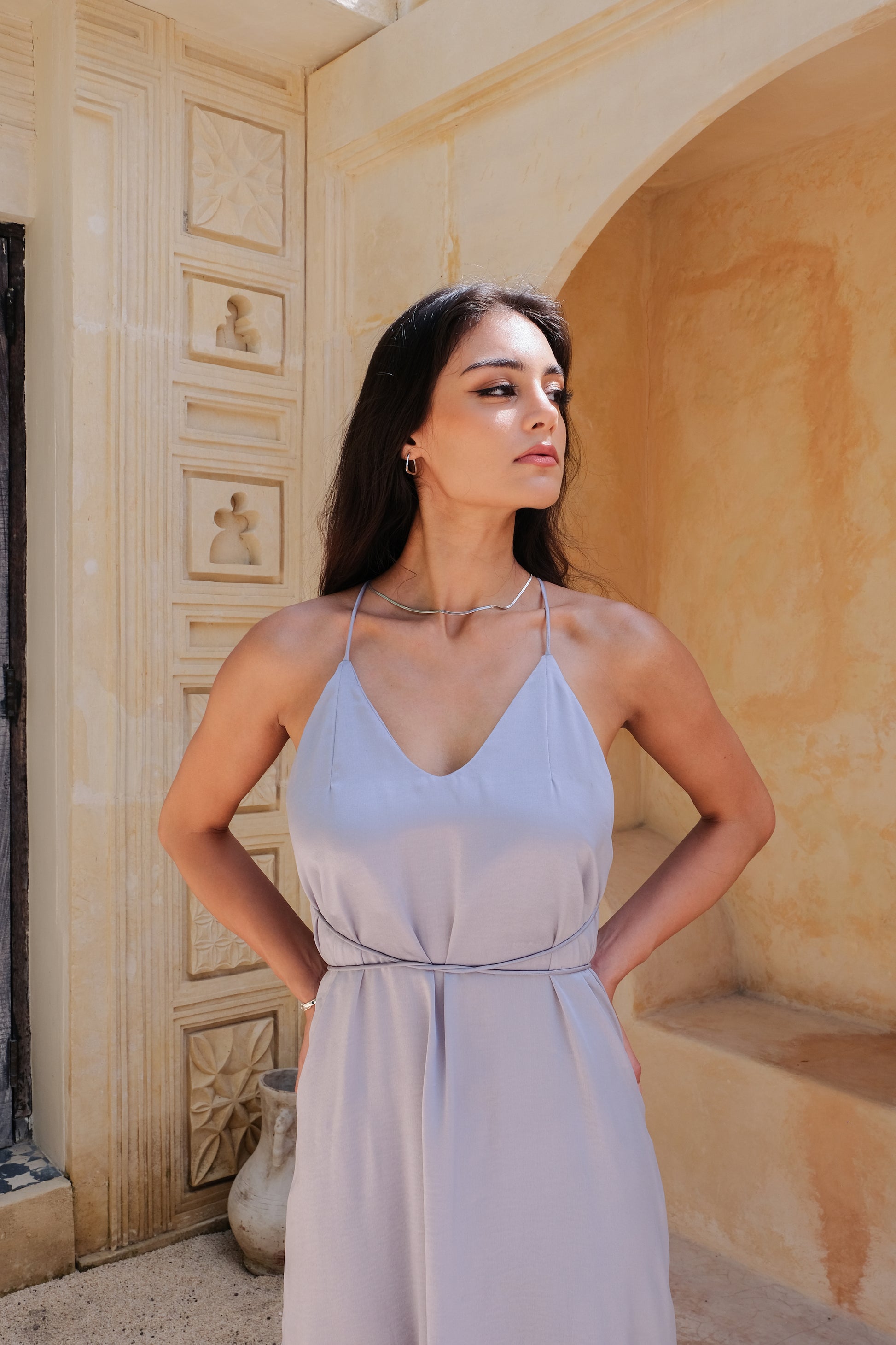 Helena Silky Dress in Silver