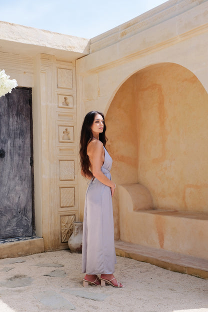 Helena Silky Dress in Silver