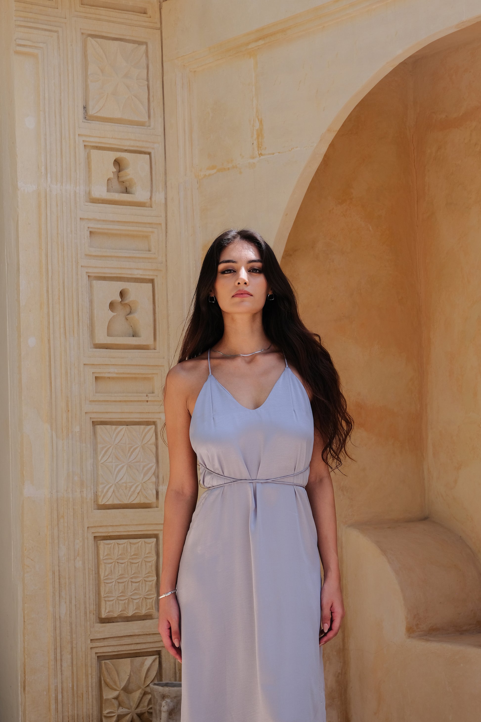 Helena Silky Dress in Silver