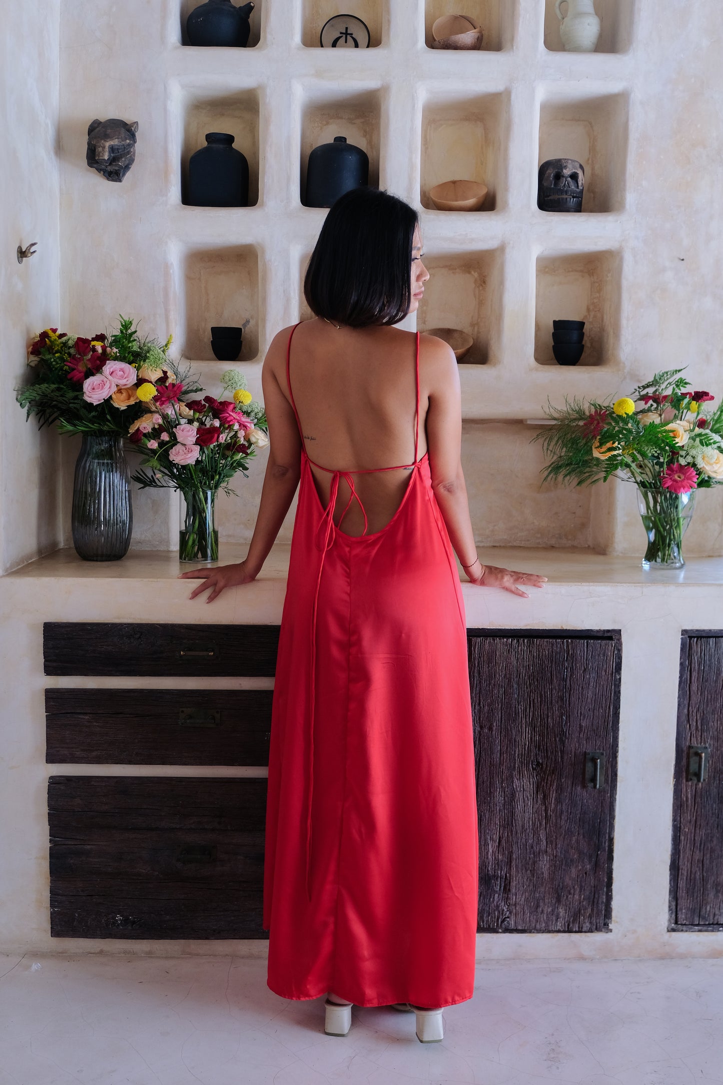 Helena Silky Dress in Red