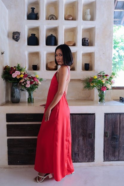 Helena Silky Dress in Red