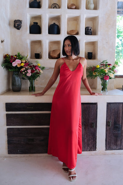 Helena Silky Dress in Red