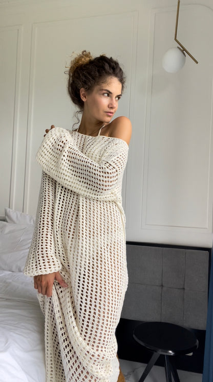 Anna Crochet Dress in White