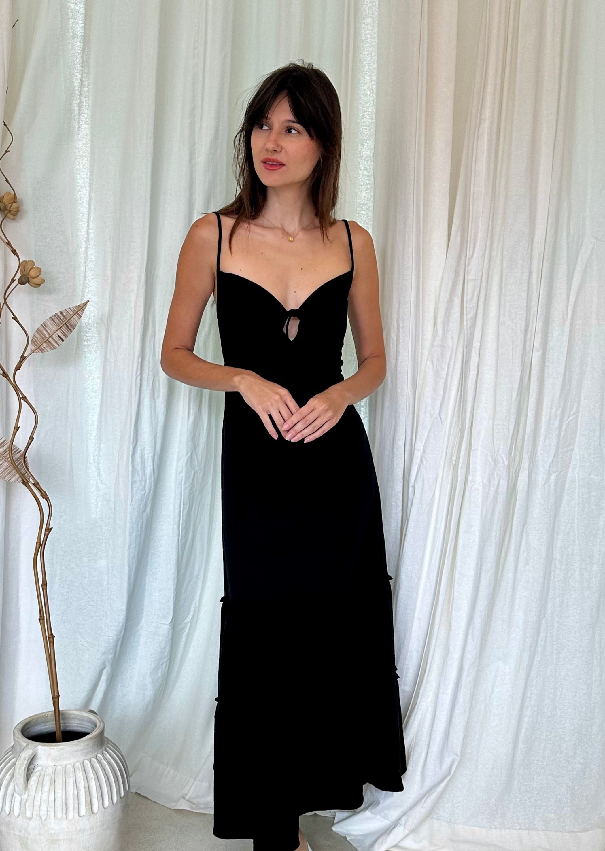Victoria  Linen Blend Dress in Black