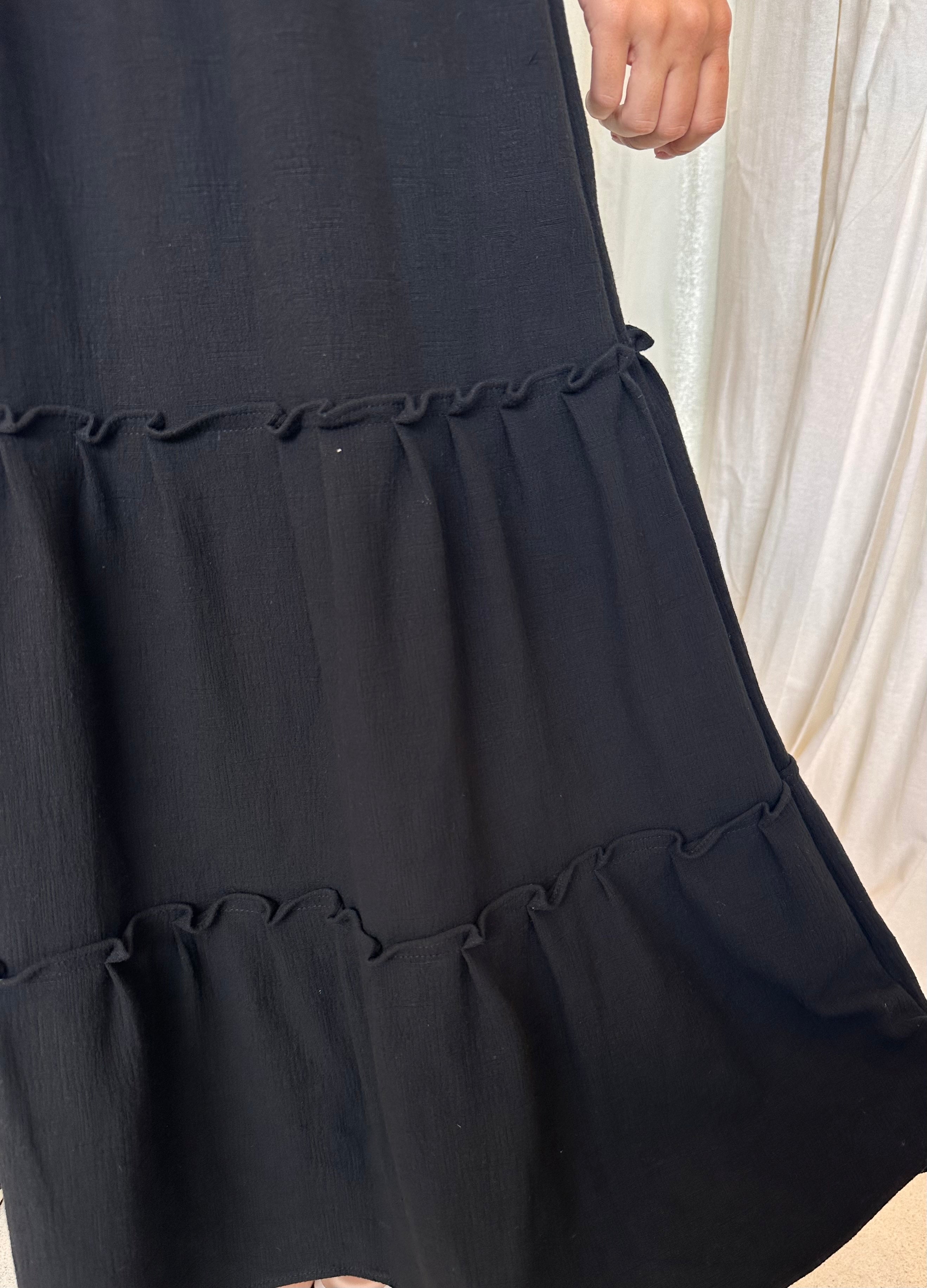 Victoria  Linen Blend Dress in Black-3