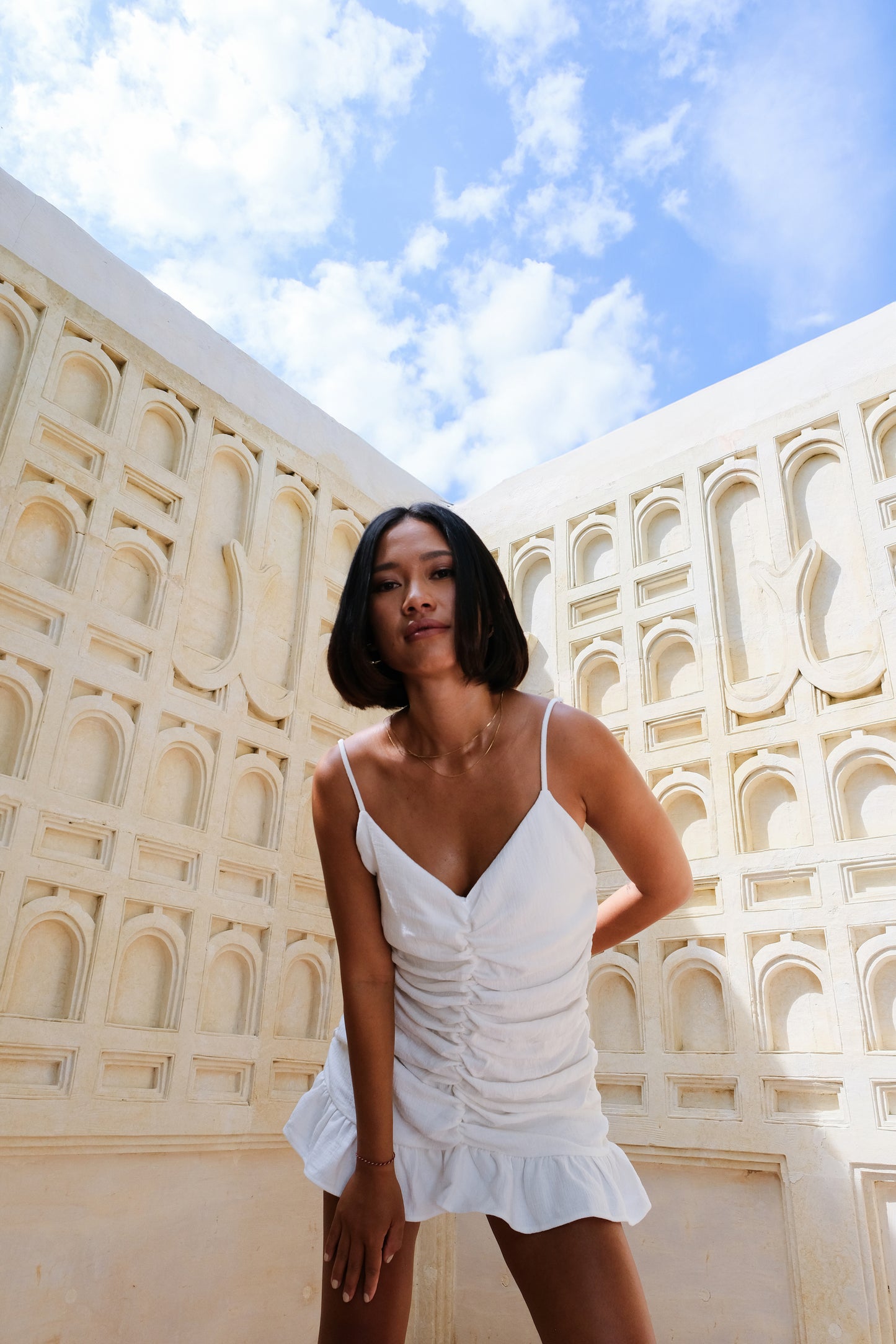 white mini dress