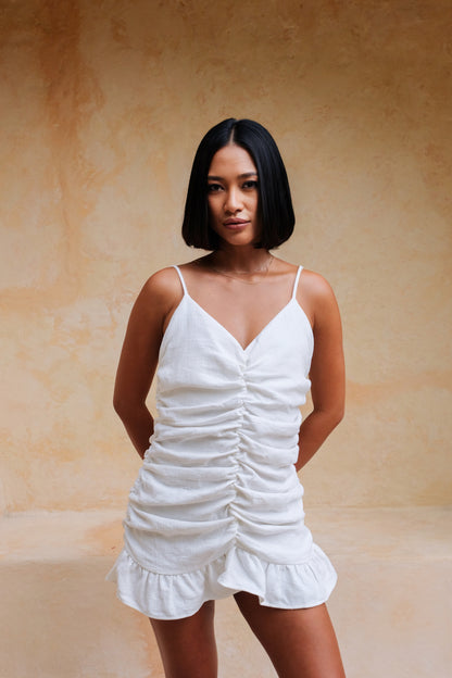 white mini dress