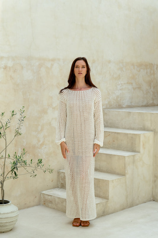 Anna Crochet Dress in White