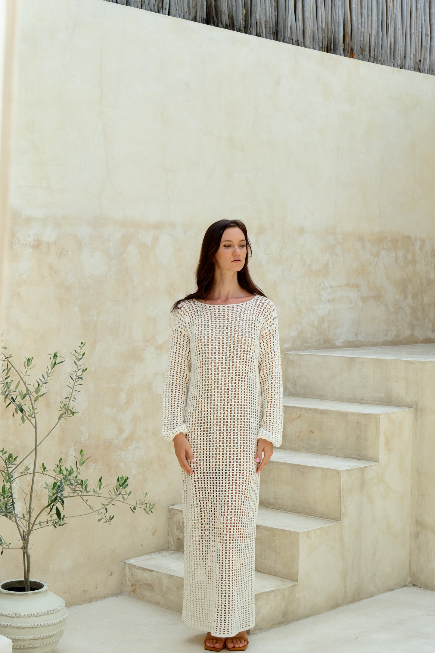 Anna Crochet Dress in White