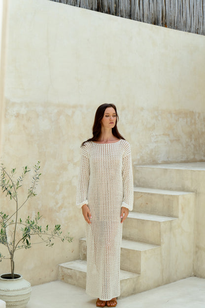 Anna Crochet Dress in White