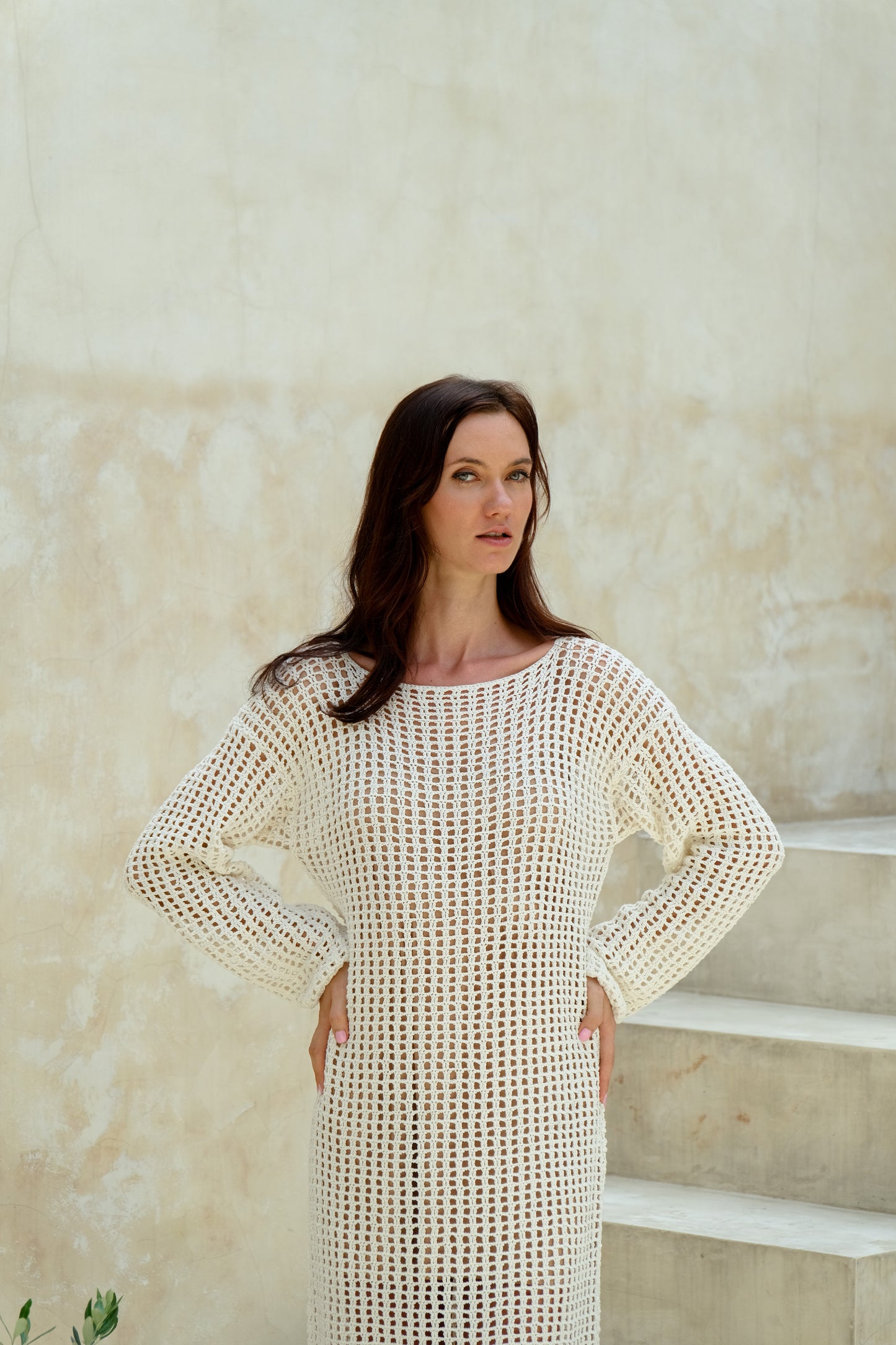 Anna Crochet Dress in White