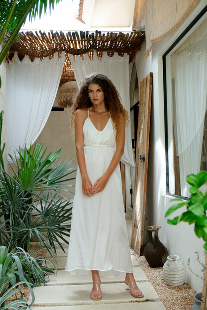 Isabella White Silk Dress