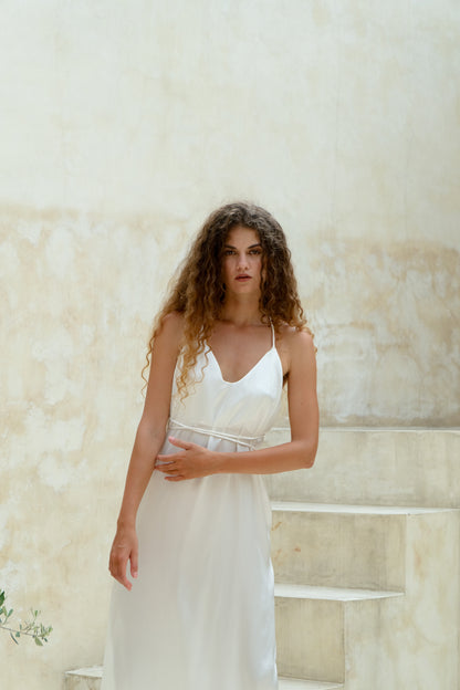 Isabella White Silk Dress