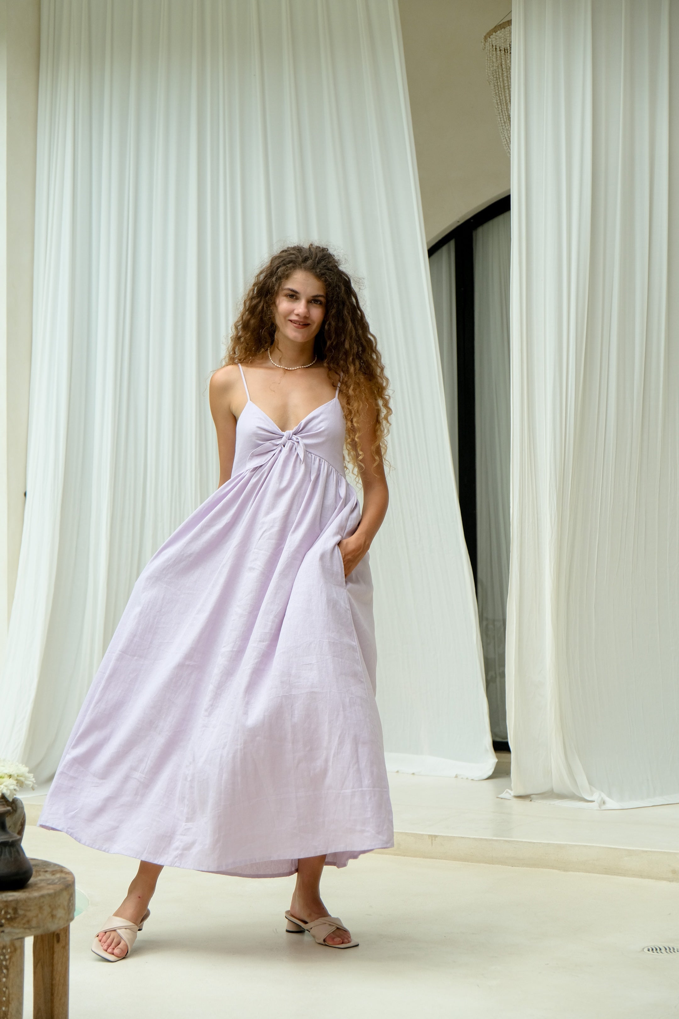 Liora Linen Dress in Lilac-5