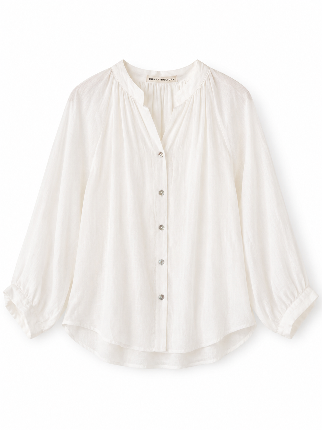Chara Holiday Pilu White 100% Linen Shirt - Front View