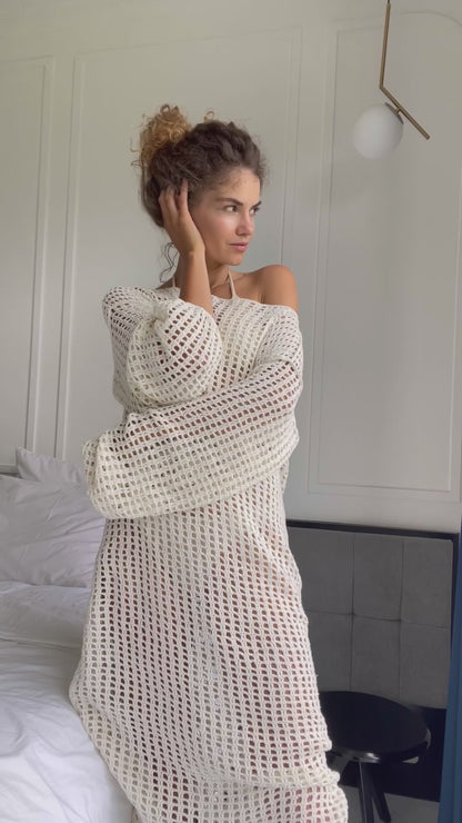 Anna Crochet Dress in White