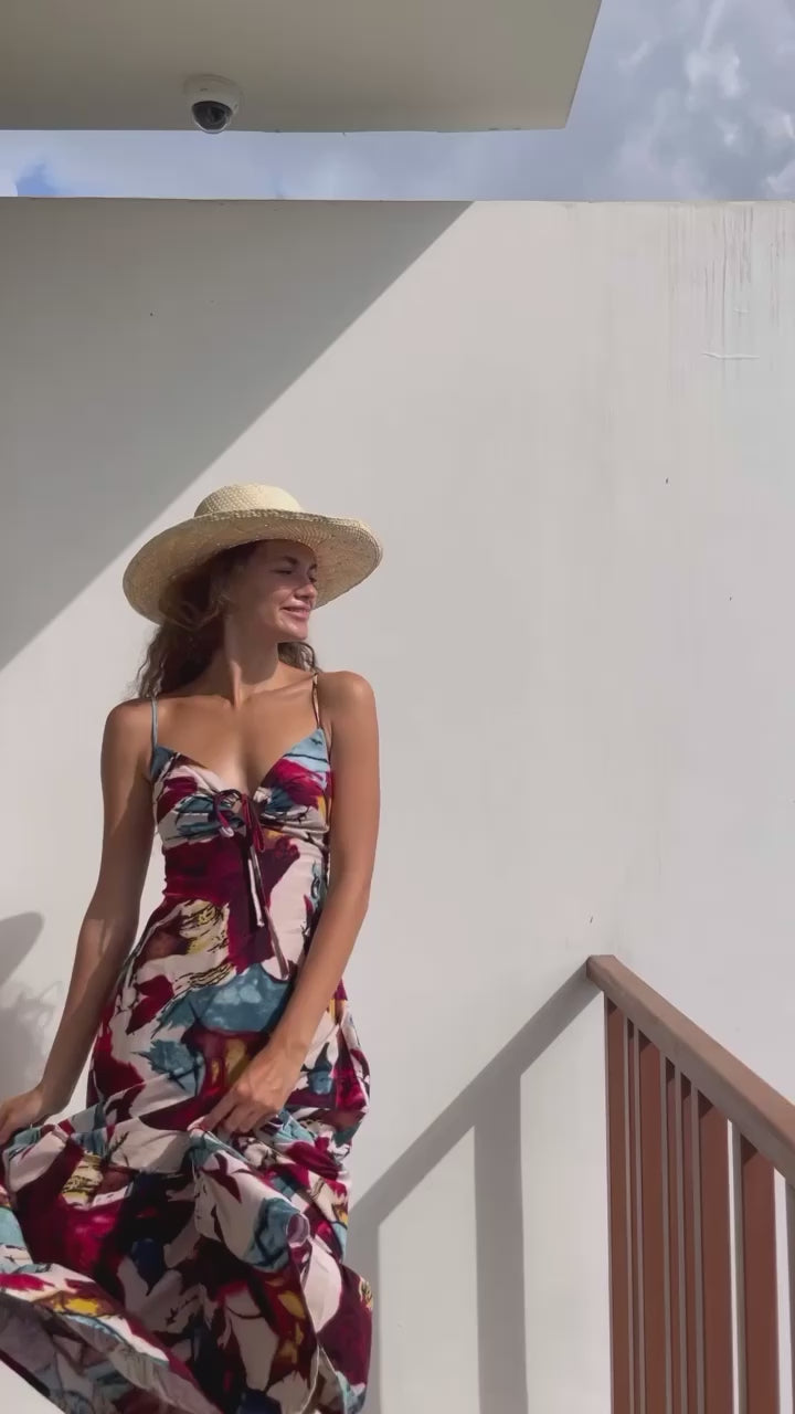 Flores Dress in Red:Blue